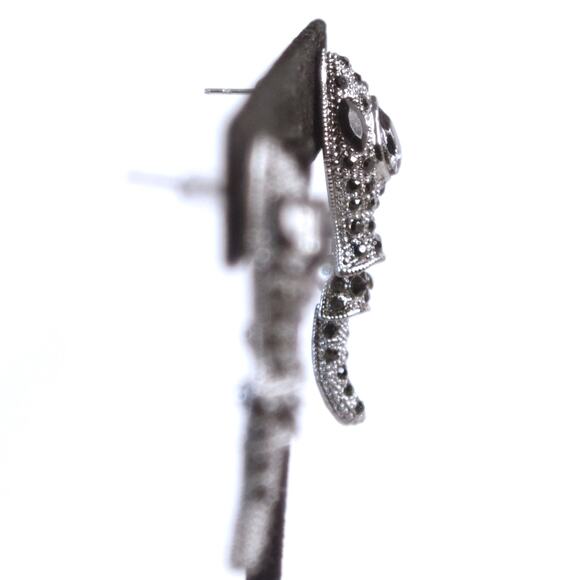 Articulated Tadpole Earrings Black Rhinestone Studded Marcasite - Picture 4 of 10